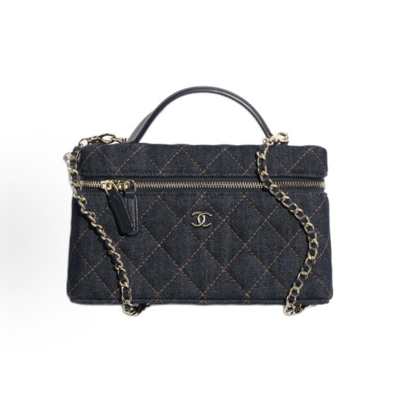 CHANEL 26P classic chain double C Logo diamond-shaped checkered leather, chain gold buckle box bag, crossbody handbag for women, deep blue with orange