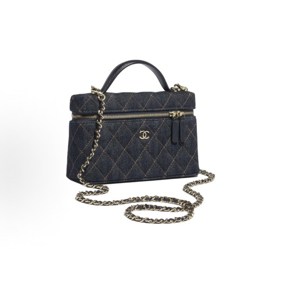 CHANEL 26P classic chain double C Logo diamond-shaped checkered leather, chain gold buckle box bag, crossbody handbag for women, deep blue with orange