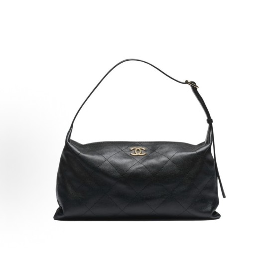 CHANEL 26P Double C LOGO diamond-shaped Hobo bag, single-shoulder bag, oversized for women, black