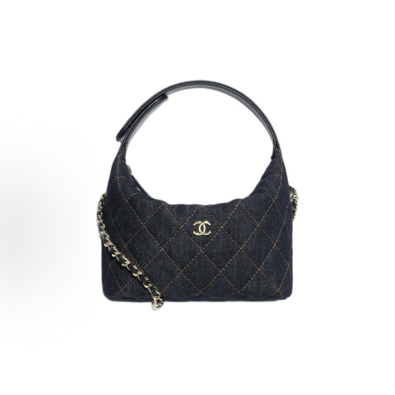 CHANEL 26P gold label Double C Logo diamond-shaped single-shoulder handbag for women, deep blue with orange