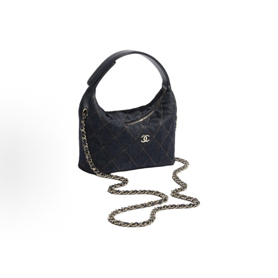 CHANEL 26P gold label Double C Logo diamond-shaped single-shoulder handbag for women, deep blue with orange