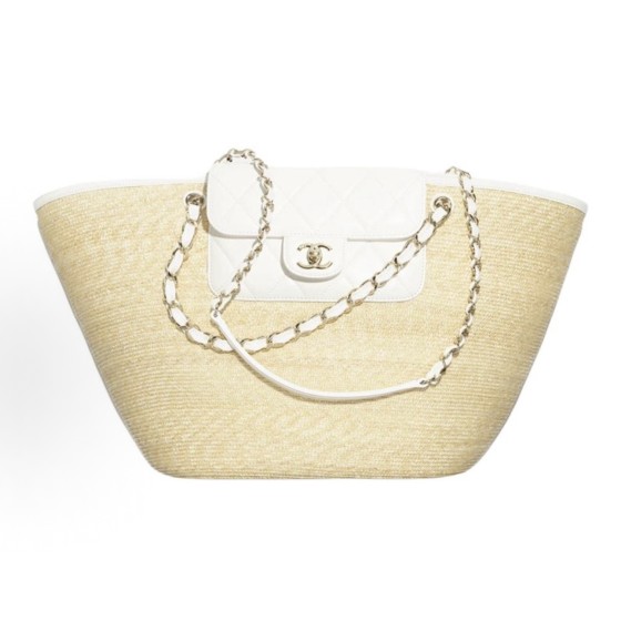 CHANEL 26C Gold label Double C Logo leather chain weaving design fabric material gold metal Tote bag Tote bag shopping bag handbag large size off-white