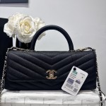 CHANEL 26P Double C Logo leather chain-stitched goatskin with bright gold metal LIDS, oversized handbag for women