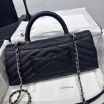 CHANEL 26P Double C Logo leather chain-stitched goatskin with bright gold metal LIDS, oversized handbag for women