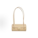 CHANEL 26P distressed gold label Double C Logo long handle granular embossed glossy calfskin with gold metal bowling bag handle and shoulder bag small size for women