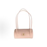 CHANEL 26P distressed gold label Double C Logo long handle granular embossed glossy calfskin with gold metal bowling bag handle and shoulder bag small size for women