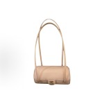 CHANEL 26P distressed gold label Double C Logo long handle granular embossed glossy calfskin with gold metal bowling bag handle and shoulder bag small size for women