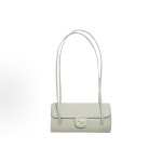 CHANEL 26P distressed gold label Double C Logo long handle granular embossed glossy calfskin with gold metal bowling bag handle and shoulder bag small size for women