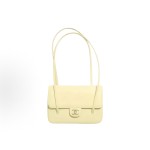 CHANEL 26P distressed double C Logo, double shoulder strap design, granular embossed glossy calfskin with gold metal lid, single shoulder bag, small size for women