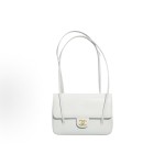 CHANEL 26P distressed double C Logo, double shoulder strap design, granular embossed glossy calfskin with gold metal lid, single shoulder bag, small size for women