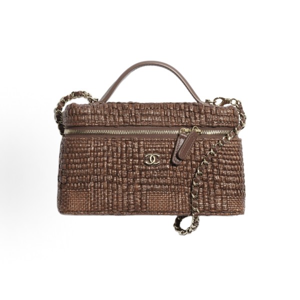 CHANEL 26P classic chain gold label Double C Logo leather chain woven, coconut fiber with gold metal cosmetic bag, single-shoulder handbag for women