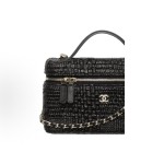CHANEL 26P classic chain gold label Double C Logo leather chain woven, coconut fiber with gold metal cosmetic bag, single-shoulder handbag for women