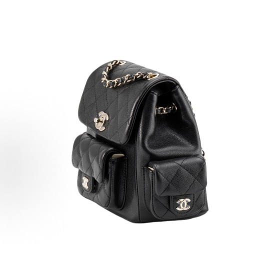 CHANEL Duma 23K diamond-patterned leather chain shoulder bag, granular cowhide material, gold metal backpack, unisex couple style