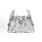 CHANEL 25Bag 26C Silver label Double C Logo diamond-quilted leather chain hippie bag, mini silver shoulder bag