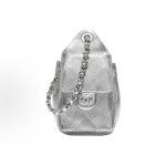 CHANEL 25Bag 26C Silver label Double C Logo diamond-quilted leather chain hippie bag, mini silver shoulder bag