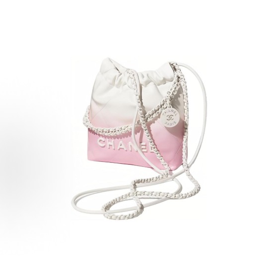 CHANEL 22Bag 24S Logo drawstring opening, diamond-shaped leather chain, lacquered gradient crossbody bag, mini white with pink