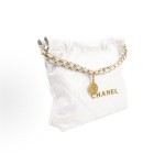 CHANEL 22Bag, 23A Logo diamond-patterned leather, chain strap, large capacity Tote bag, shopping bag, hand-held crossbody single-shoulder bag, small size, white