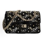 CHANEL velvet crystal pearl Double C Logo metal lid single-shoulder crossbody bag mini black