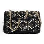 CHANEL velvet crystal pearl Double C Logo metal lid single-shoulder crossbody bag mini black