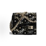CHANEL velvet crystal pearl Double C Logo metal lid single-shoulder crossbody bag mini black