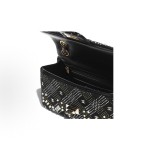 CHANEL velvet crystal pearl Double C Logo metal lid single-shoulder crossbody bag mini black