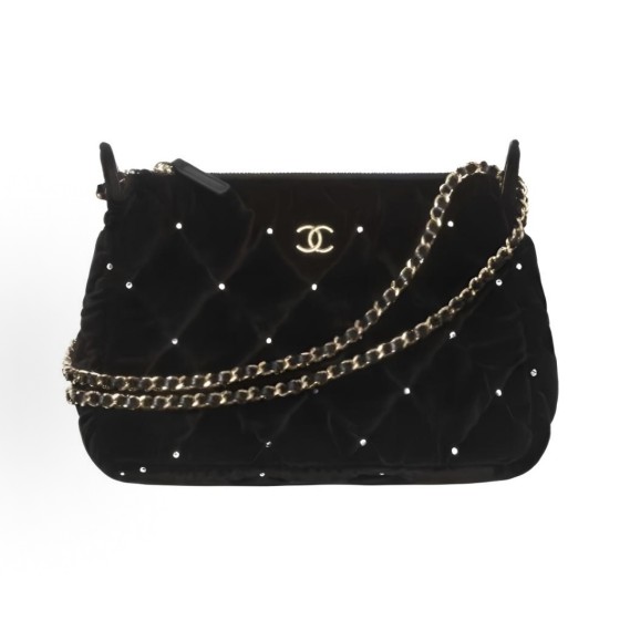 CHANEL 25K brand Logo velvet clutch for women in black