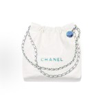 CHANEL 22Bag 24C Early Spring Resort Collection, letter Logo diamond-patterned leather chain strap, bill of lading shoulder bag, small size, regular white