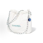 CHANEL 22Bag 24C Early Spring Resort Collection, letter Logo diamond-patterned leather chain strap, bill of lading shoulder bag, small size, regular white