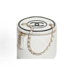 CHANEL Chanel zipper flip cover chain diamond-patterned leather chain round bucket bag, single-shoulder handbag, white