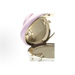 CHANEL 26C leather chain-lined diamond-encrusted ice cream-shaped hard evening bag, resin glass with rhinestones, single-shoulder bag, white with pink