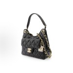 CHANEL HOBO 23B pleated diamond-patterned leather chain-through cowhide vintage gold chain handbag, small size black