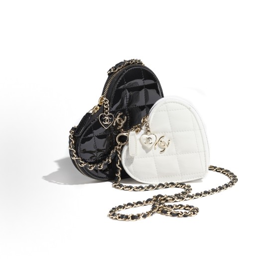 CHANEL diamond-shaped heart heart leather chain single-shoulder crossbody clutch black/white