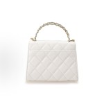 CHANEL 23P Spring/Summer Kelly diamond-shaped hollowed-out handle granular embossed shiny granular mouth cover bag, clutch, single-shoulder crossbody handbag, white