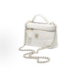CHANEL 26C gold buckle quilted double C lock buckle leather chain cosmetic bag crossbody handbag, white