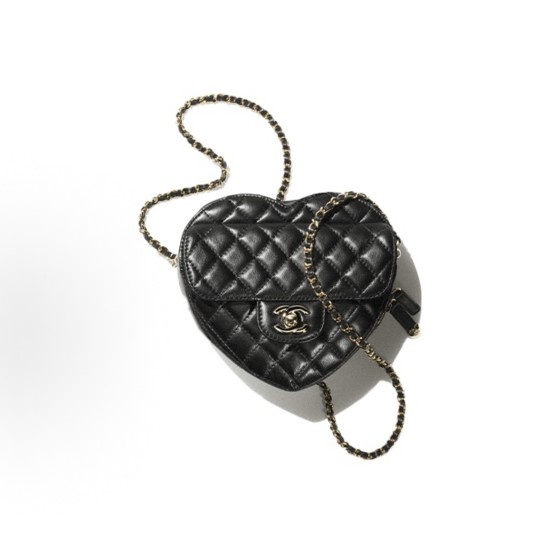 CHANEL leather chain gold buckle chain diamond-shaped heart bag, heart bag, crossbody single-shoulder bag, mini black