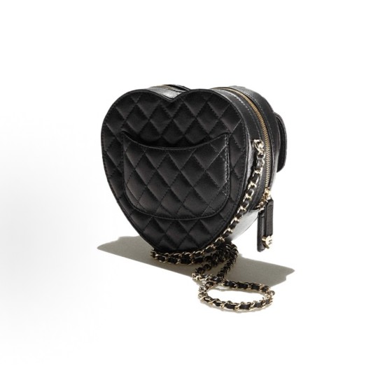 CHANEL leather chain gold buckle chain diamond-shaped heart bag, heart bag, crossbody single-shoulder bag, mini black