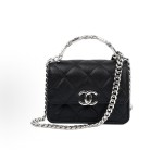 CHANEL 22SS Spring/Summer collection Enamel handle flip cover silver buckle diamond-shaped single-shoulder crossbody handbag mini black