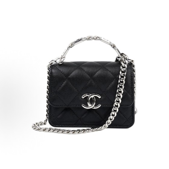 CHANEL 22SS Spring/Summer collection Enamel handle flip cover silver buckle diamond-shaped single-shoulder crossbody handbag mini black