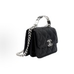 CHANEL 22SS Spring/Summer collection Enamel handle flip cover silver buckle diamond-shaped single-shoulder crossbody handbag mini black