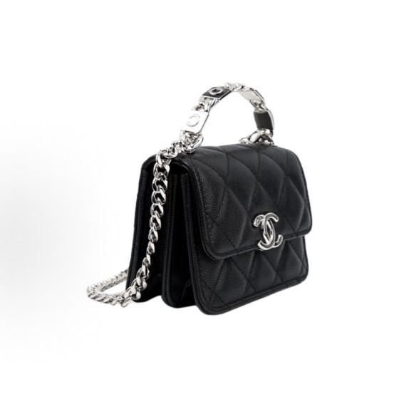 CHANEL 22SS Spring/Summer collection Enamel handle flip cover silver buckle diamond-shaped single-shoulder crossbody handbag mini black