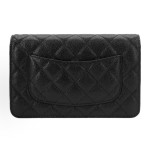 CHANEL gold buckle diamond-shaped bow, leather chain, chain grain surface, lychee pattern, single-shoulder crossbody wallet, black