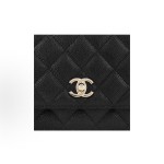 CHANEL gold buckle diamond-shaped bow, leather chain, chain grain surface, lychee pattern, single-shoulder crossbody wallet, black