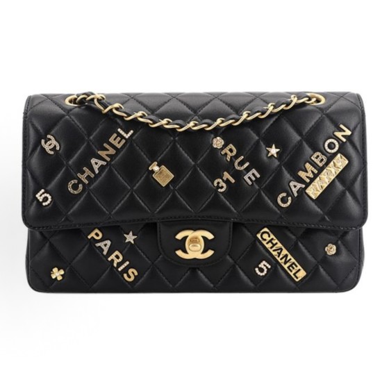 CHANEL Classic Flap CF gold buckle chain diamond-patterned leather chain shoulder strap single shoulder crossbody bag black