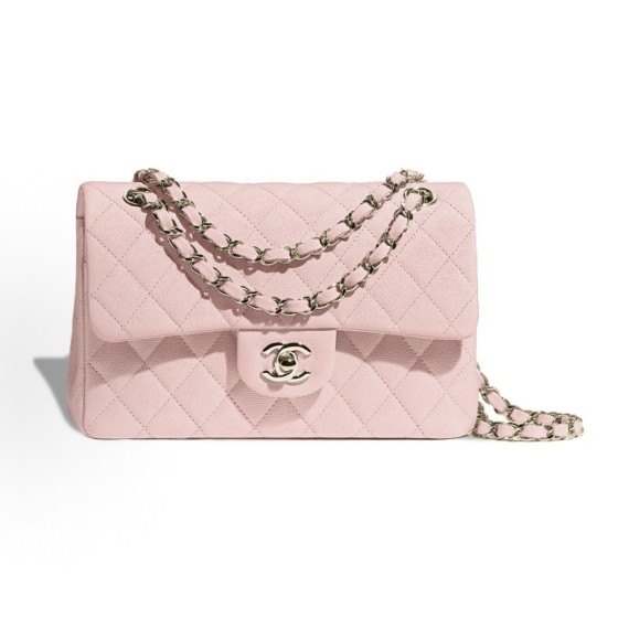 CHANEL Classic Flap CF Classic gold buckle quilted leather chain cowhide single-shoulder crossbody bag small pink