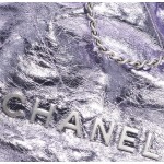 CHANEL 25C 22Bag, brand logo, metallic texture, drawstring, openable leather, chain diamond-shaped single-shoulder handbag, mini light purple
