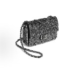 CHANEL metal logo chain leather, sequined flap bag, crossbody single-shoulder bag, black and silver