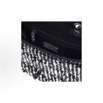 CHANEL metal logo chain leather, sequined flap bag, crossbody single-shoulder bag, black and silver