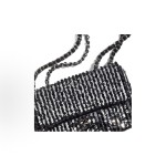 CHANEL metal logo chain leather, sequined flap bag, crossbody single-shoulder bag, black and silver