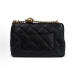 CHANEL 23P Spring/Summer heart-shaped gold ball, gold chain, gold buckle, diamond-patterned grain, embossed cowhide, flap bag, single-shoulder crossbody bag, small size for women, black