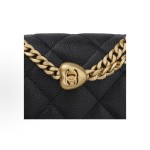 CHANEL 23P Spring/Summer heart-shaped gold ball, gold chain, gold buckle, diamond-patterned grain, embossed cowhide, flap bag, single-shoulder crossbody bag, small size for women, black